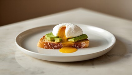 Avocado toast on rye with poached egg, protein-rich meal