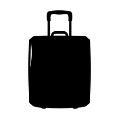 Silhouette of a simple upright suitcase with an extended handle, isolated