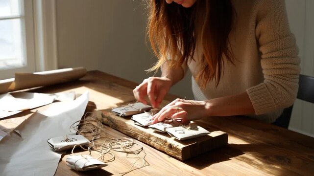 christmas advent calendar woman preparing handmade gifts
