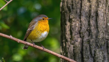 Fototapeta premium Eastern Yellow Robin perched on a branch, showcasing natural habitat, Earth Day