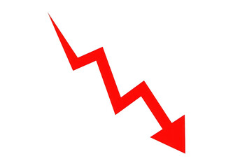Red downward trending zigzag arrow symbol isolated on transparent background