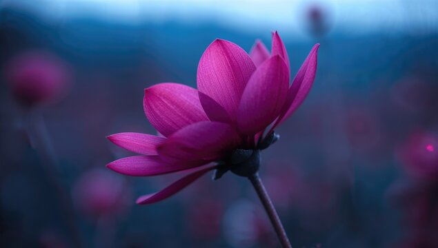 Close-up shot of purple blossom with blurred background from a wide view