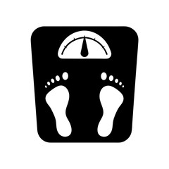 A black and white image of a scale with footprints for weighing