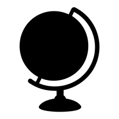 A solid black silhouette of a globe on a white background visual