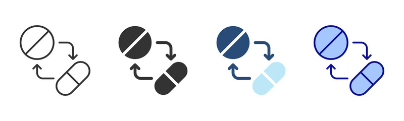 Drug Interaction Icon Set. Designed In Multi Style