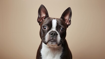 Boston Terrier face, black and cute pet in a studio setting, ideal for pet care discussions