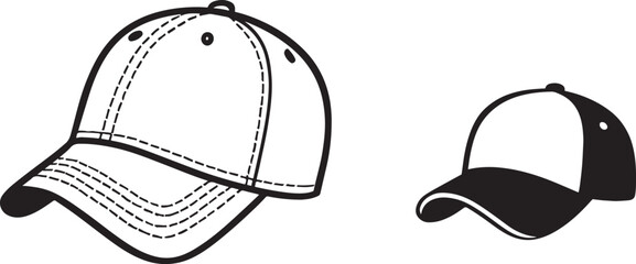 PrintTwo simple line drawings of baseball caps