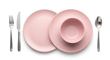 Blush Pink Place Setting Overhead Flat Lay Minimalist Food Photography on White Table