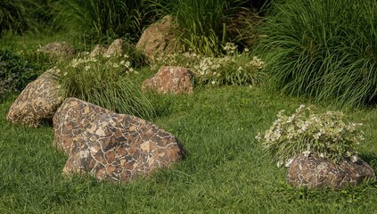 Big rocks arranged in the yard