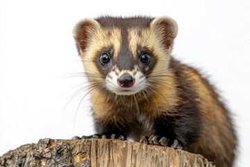 Fototapeta premium Striking polecat perched atop a rustic tree stump