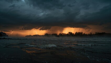 Obraz premium Thunderstorm over the Danube River, showcasing the power of nature