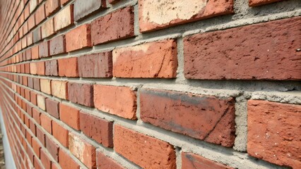 Obraz premium Red brick wall close-up texture background, construction and architecture material concept