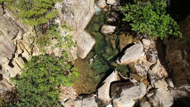 canyons and valley Guardian waterfall,  Vao do Moleque community in Chapada dos Veadeiros,  blue water, sunny day, incredible landscape