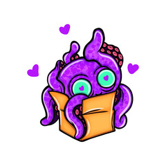  Cute Octopus Monster in a Box Illustration