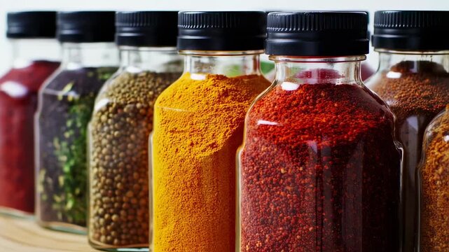 Assorted spices in glass jars