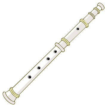Simple cartoon illustration of a white woodwind musical instrument for orchestra or band music