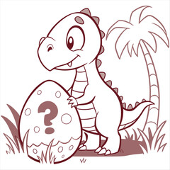Cute Cartoon Dinosaur with Egg and Question Mark Illustration - Baby Mystery