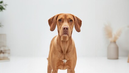Fototapeta premium Home life with a Vizsla blend canine
