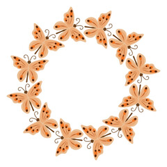 Butterfly wreath frame, Insect Circle frame, Cute flying insect Round Border