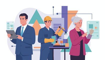 Professionals from business and industry integrate automation and technology for modern production