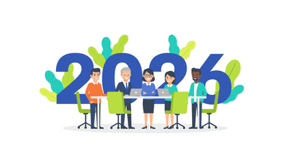 Diverse business team planning strategy for 2026 Corporate meeting teamwork and future growth concept