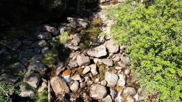 canyons and valley Guardian waterfall,  Vao do Moleque community in Chapada dos Veadeiros,  blue water, sunny day, incredible landscape