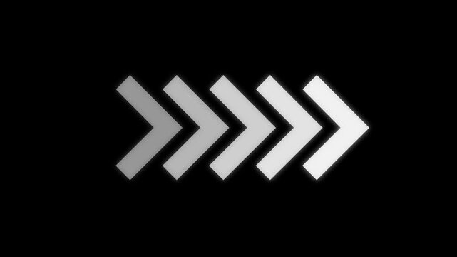 Abstract directional arrow icon. Right-directional white arrow loop animation on black background.  swipe right pointing 4k video footage.