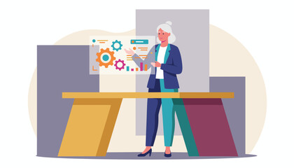 Senior executive presenting data visualization and business strategy using technology