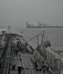 Cargo operation in progress in a Tanker ship at port