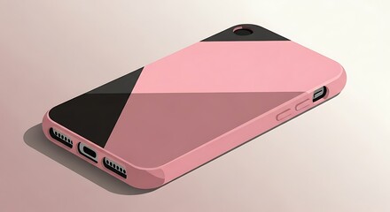 Stylish Pink Phone Case with Geometric Design Smartphone Cover Fashionable Mobile Accessory Protection Modern Tech Device Isometric Mockup