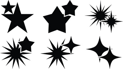 Collection of unique black star shapes on a white background art