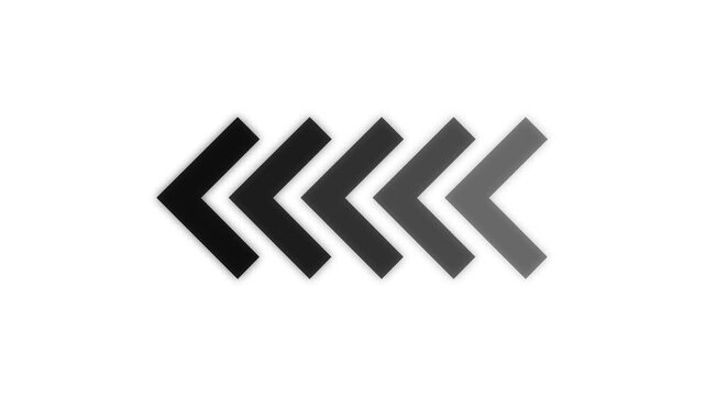 Abstract directional arrow icon. Left-directional black arrow loop animation on white background.  swipe left pointing 4k video footage.