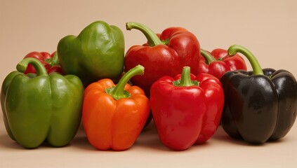 Vibrant assortment of bell peppers on a natural backdrop, emphasizing health and freshness