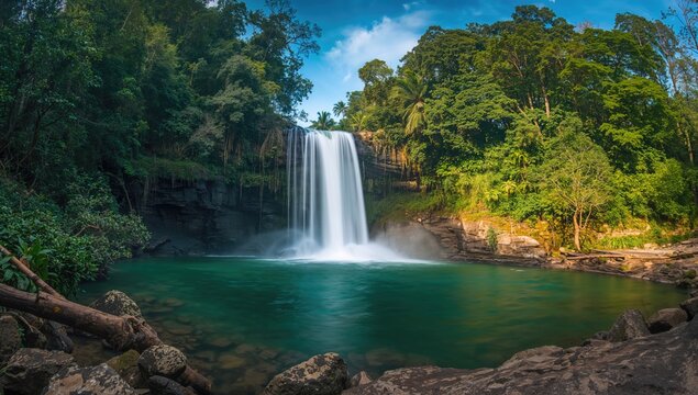 Alip Bah Waterfall in Simalungun District, natural water flow, seasonal change