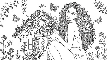 girl in a dress with black and white background