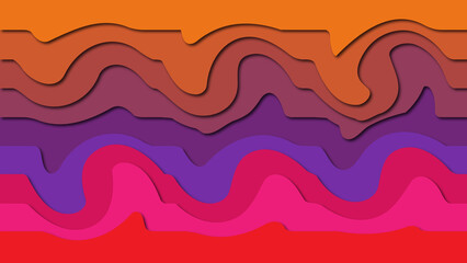 Abstract colorful wavy layers background in vibrant orange, purple, and pink