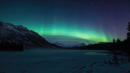 Naklejka premium Spectacular green lights shimmering over a natural terrain