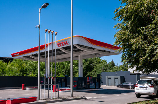 Voronezh, Russia, July 10, 2025: Voronezh Fuel Company filling station on Moskovsky Prospekt in summer
