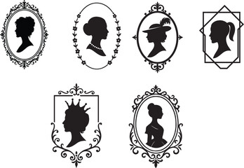 Elegant Cameo Silhouette Collection of Women in Decorative Frames Vintage Style