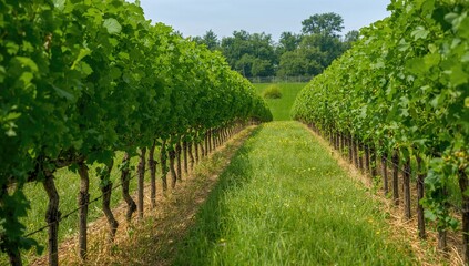 Naklejka premium Rows of blackcurrant bushes on a farm during summer, vibrant growth opportunity