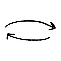 Freehand curved doodle arrow made with black charcoal shading, vector marker drawing feel, hand drawn symbol for casual diagrams with grainy sketch texture.