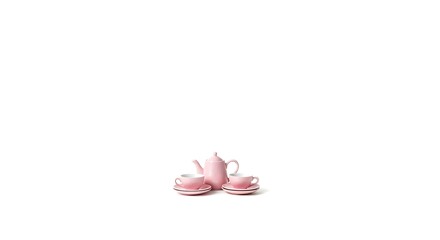 Pink Teapot and Tea Cup Set on White Plain Surface