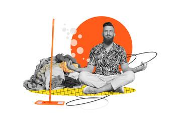 Trend artwork composite sketch image 3D photo collage of home domestic cleaning chores staff...