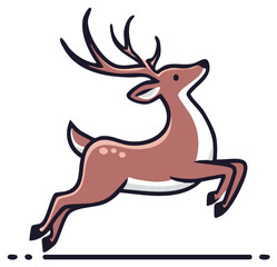 Obraz premium Stylized cartoon running reindeer with antlers, illustration, christmas symbol, deer, brown color, spotted back, vector