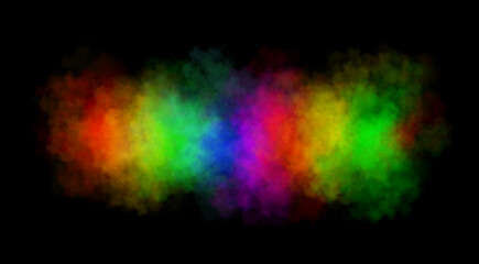 Vibrant colorful smoke cloud blending rainbow hues on transparent background realistic abstract vapor texture