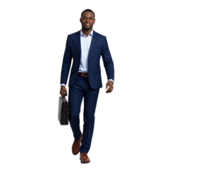 Full sisic neckties, assorted colors, men’s fashion accessories, formal wear, elegant ties Portrait of a Confident Black Man Walking in Business Attire, isolated on transparent background