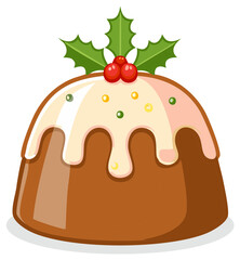 Festive Christmas Pudding with Holly and Berries Decoration