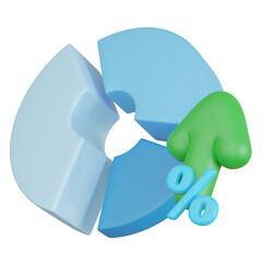 3D rendering of pie chart with growth arrow.
