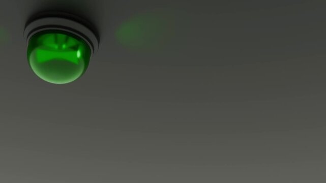 moderne Alarmsirene mit heller gr&uuml;ner Signalleuchte - Gefahr und Sicherheit, Warnung f&uuml;r Risiko, Notfall und Schutzsysteme in moderner Sicherheitsumgebung, Technologie, Hilfe, Rettung, Einbruch, Disco