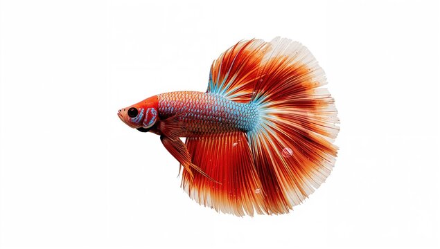 Vibrant Rosetail Halfmoon Betta Fish Displayed on White Background with Clipping Path